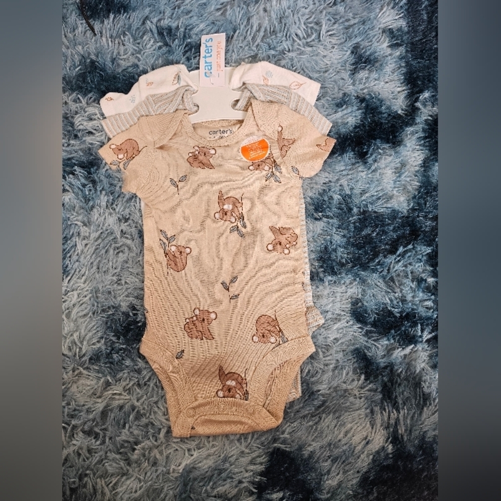 Carter's 3 Pack Baby Unisex Kuala Stripes Leaves Snap Bottom Bodysuits